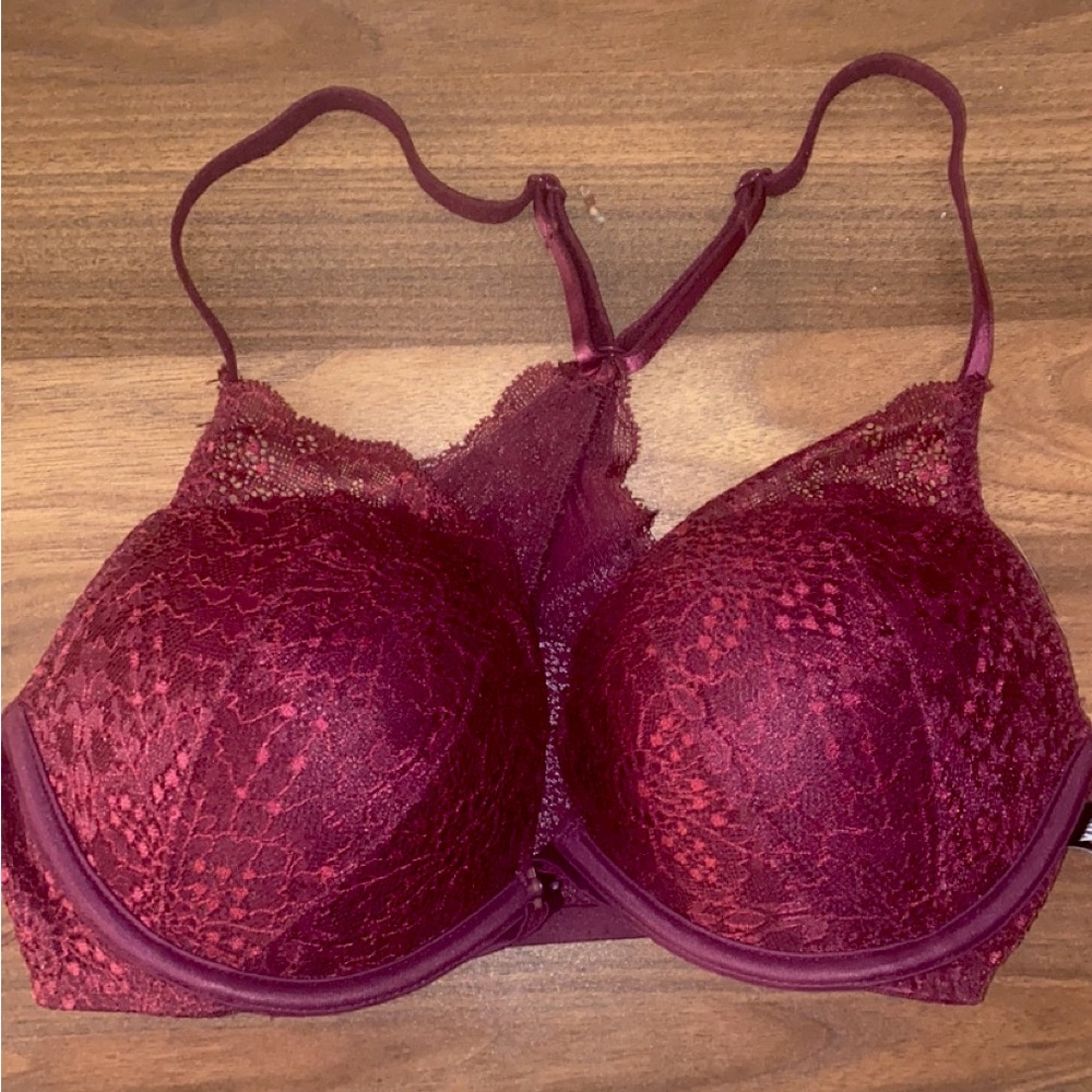 Pink Front Clasp Racerback Bra Wine